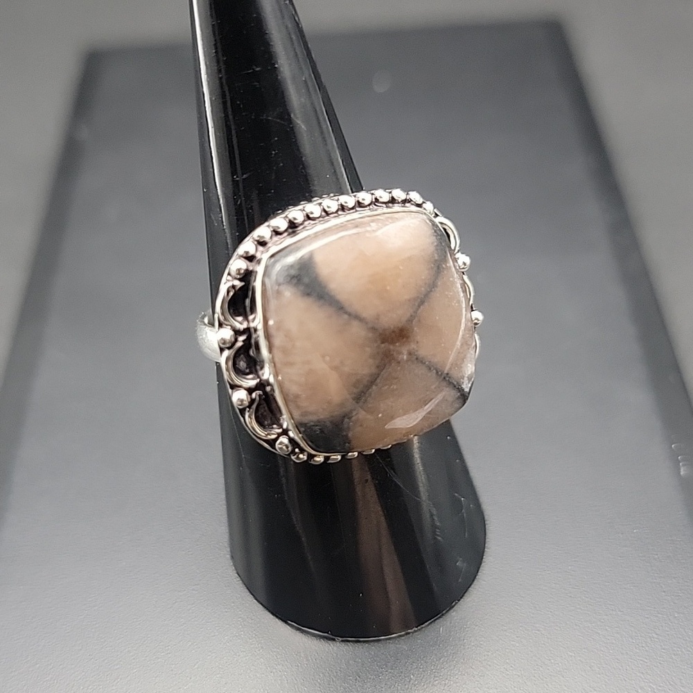20499 Chiastolite Cross Stone 925 Silver Plated Rare Gemstone Ring US 8.25